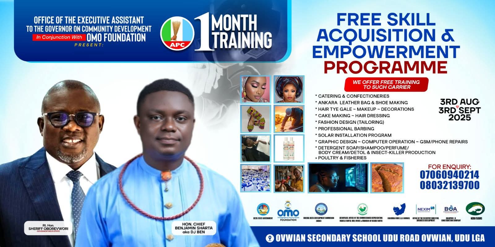 Governor’s Aide, Sharta Launches Skill Acquisition Programme for 1500 Participants