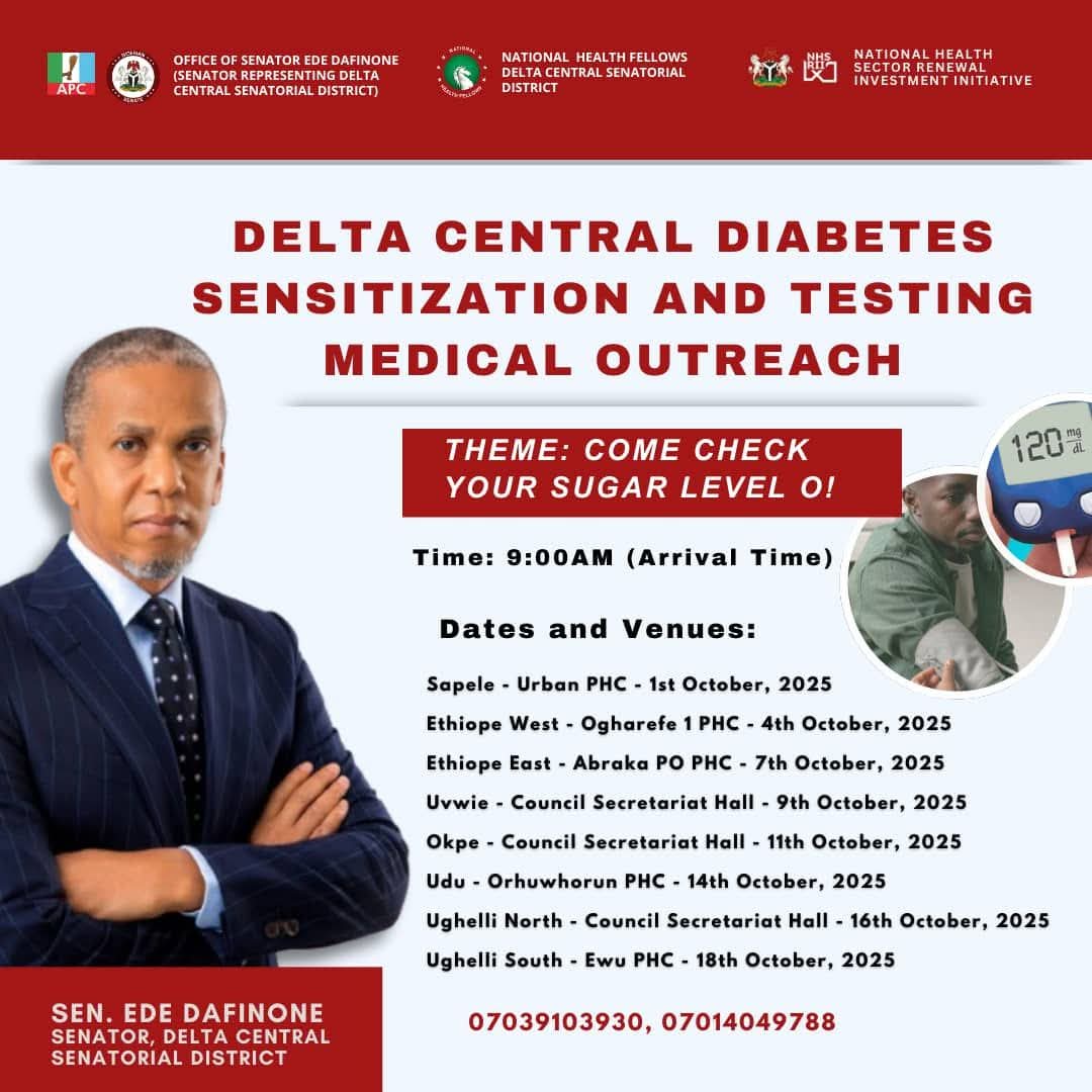 Delta Central LGAs to Benefit from Dafinone free Diabetes Scan offer 