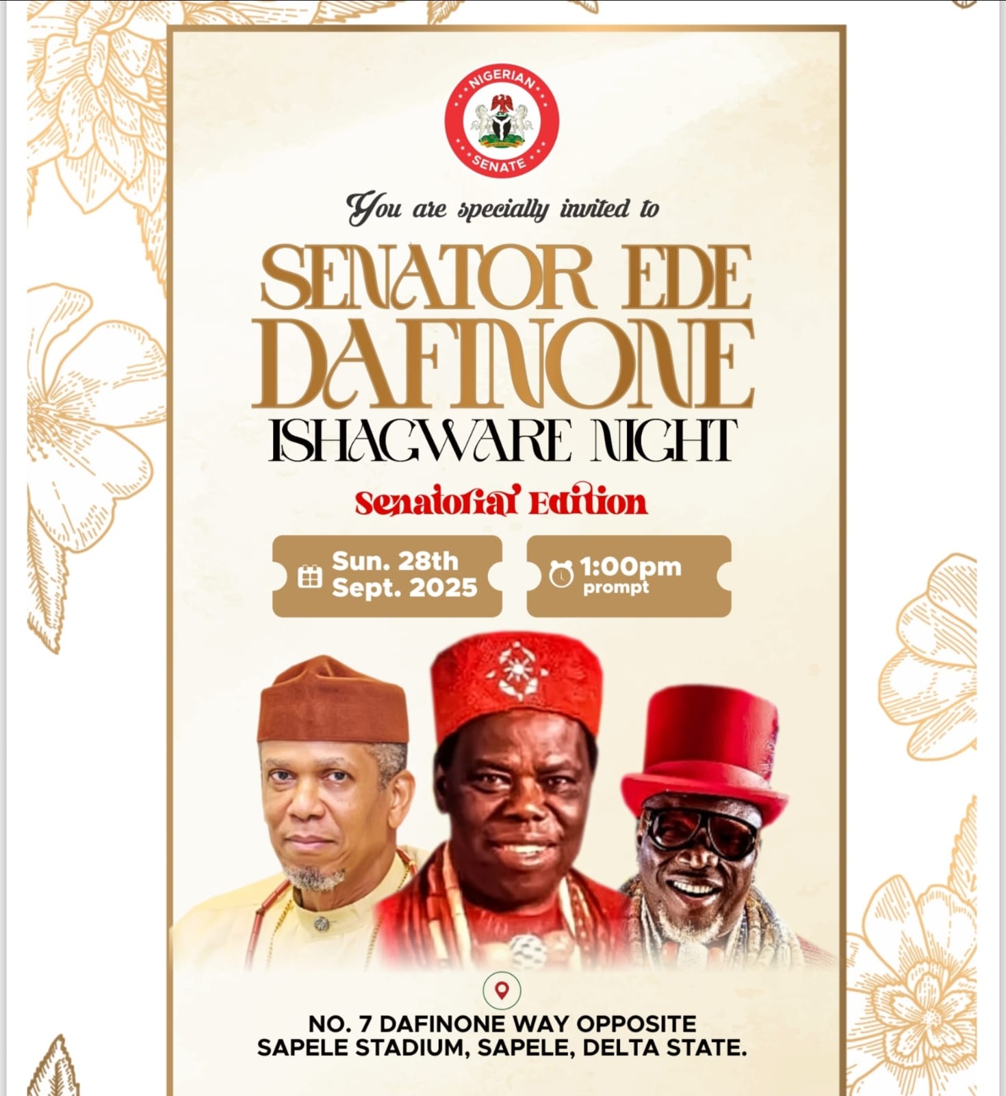 Sapele Gears Up for Senator Ede Dafinone’s Ishagware Night, Senatorial Edition